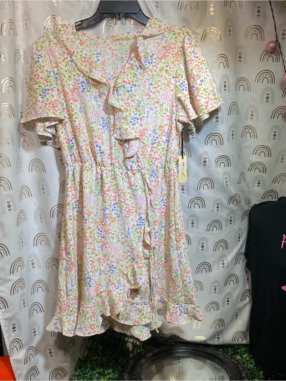 Liberty Love Pastel Pink Floral Ruffle Wrap Dress